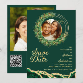 Reserve A Data Emerald Green e Dourado Código QR de Foto Elegante