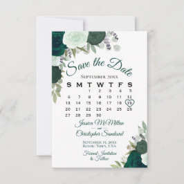 Reserve A Data Emerald Green Floral Elegante Boho Calendário de C