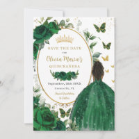 Emerald Green Floral Princess Dourada Quinceañera