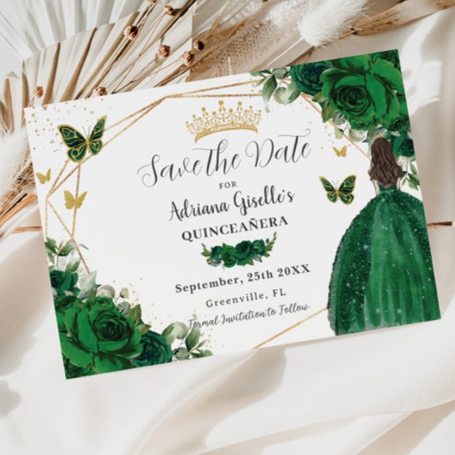 Reserve A Data Emerald Green Floral Princess Dourada Quinceañera (Criador carregado)