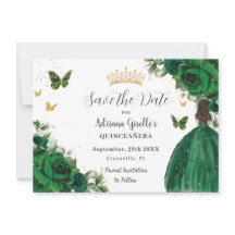 Emerald Green Floral Princess Dourada Quinceañera