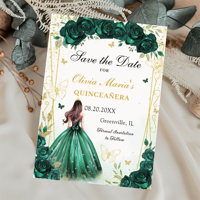 Reserve A Data Emerald Green Floral Quinceanera Sweet 16 (Criador carregado)