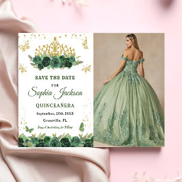 Reserve A Data Emerald Green Floral Tiara Butterfly Quinceanera