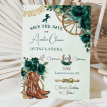 Emerald Green Floral Wild West Charro Quinceañera