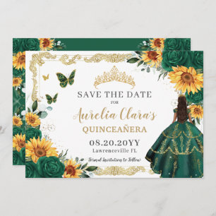 Reserve A Data Emerald Green Sunflower Floral Dourada Quinceañera