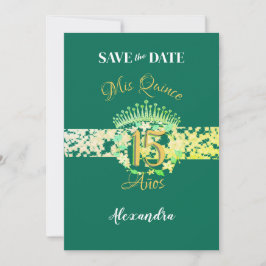 Reserve A Data Emerald Green Vintage Boho Quinceañera Espanhol