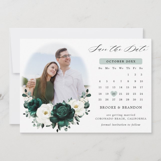 Reserve A Data Emerald Greenery Eucalyptus Calendário Floral Bran (Frente)
