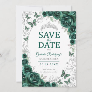 Reserve A Data Emerald Verde Prata Floral Quinceanera