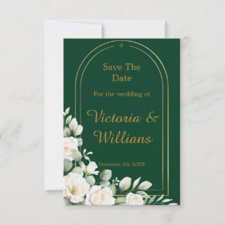 Reserve A Data Emerald Winter Elegant Gold Floral Wedding Announc
