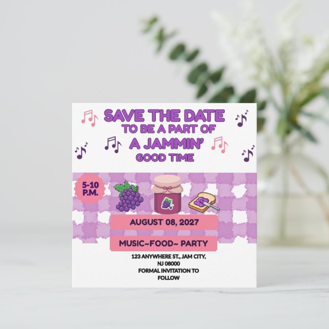 RESERVE A DATA ENCONTRO FAMILIAR BBQ ROXO BRANCO 5.25 X 5.25 JAM  (Em pé/Frente)