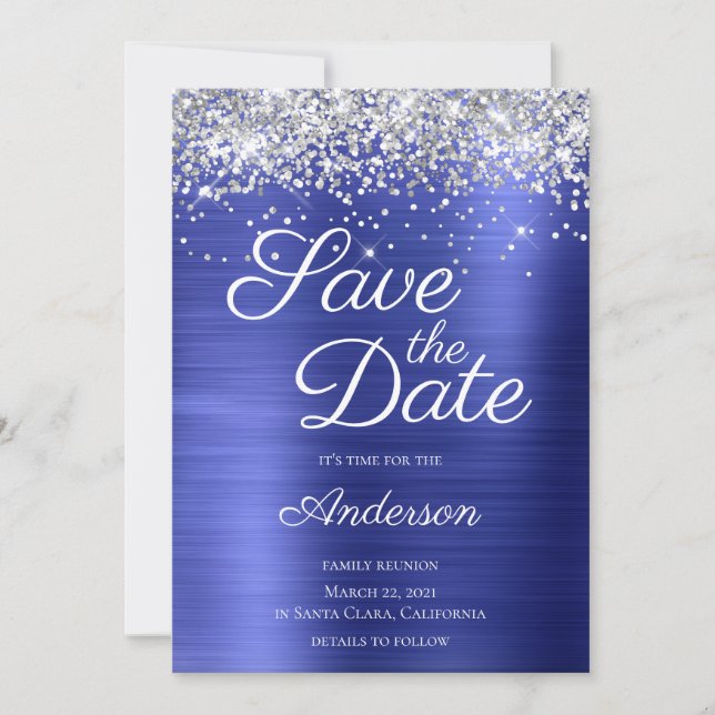 Reserve A Data Encontro Familiar Silver Glitter Safira Azul Ombre (Frente)