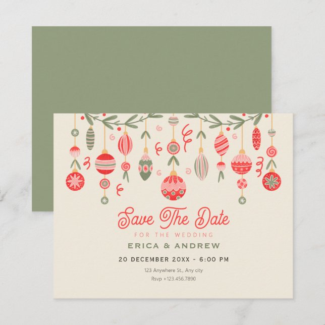 Reserve A Data enfeite de casamento de Natal  (Frente/Verso)