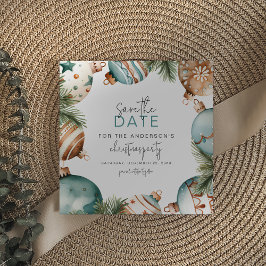 Reserve A Data Enfeites de Natal em Teal e Dourado Festa