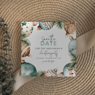 Reserve A Data Enfeites de Natal em Teal e Dourado Festa