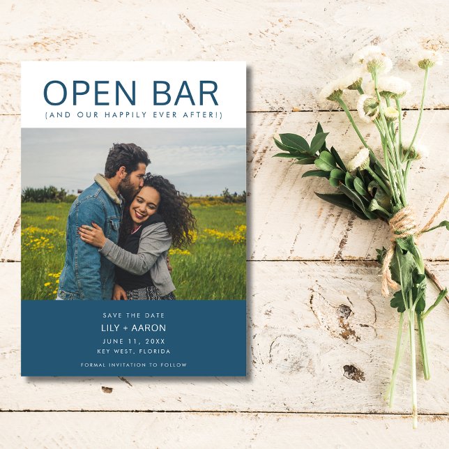 Reserve A Data Engraçado Bar Aberto Foto Casamento Salve a Data (Funny Open Bar Photo Wedding Save the Date)