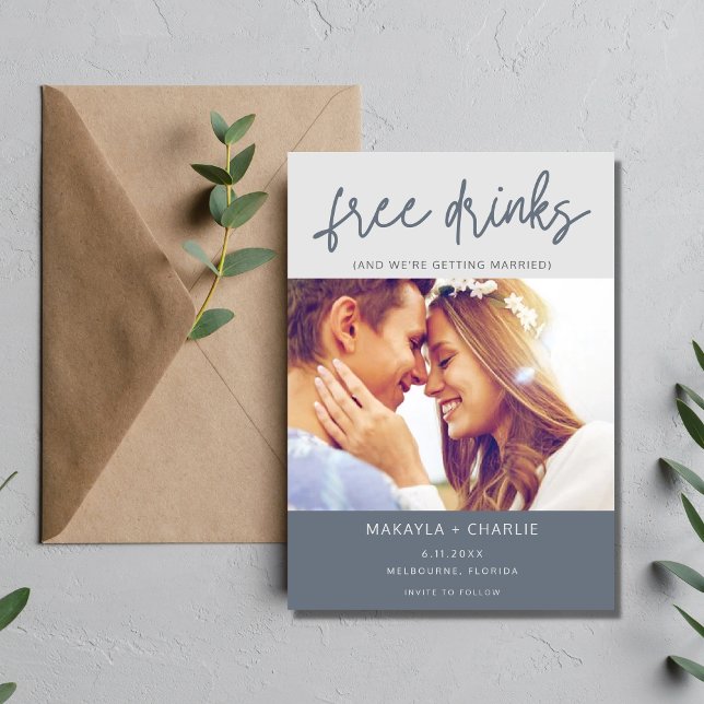 Reserve A Data Engraçado Bebidas Gratuitas Foto Moderna Casamento (Criador carregado)