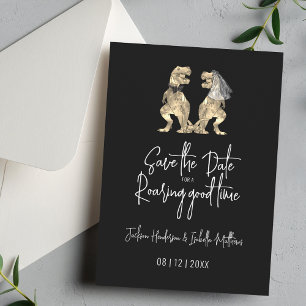 Reserve A Data Engraçado Casamento Dinossauro Negro e Branco