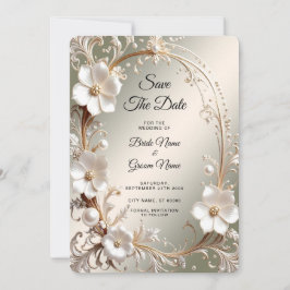 Reserve A Data Enquadramento Floral Branco Ornamentado para Salva