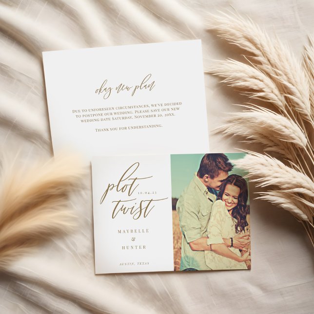 Reserve A Data Enredo Moderno Minimalista Caligrafia & Foto (Plot Twist Modern Minimal Calligraphy & Photo Save The Date)