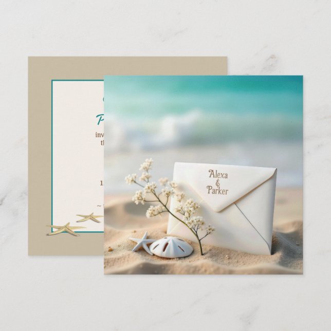 Reserve A Data Envelope de Casamento na Praia na Areia (Frente/Verso)