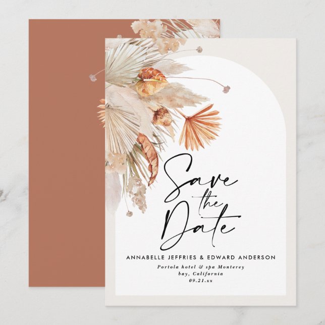 Reserve A Data Erva-pampas botânica e boêmica moderna (Frente/Verso)