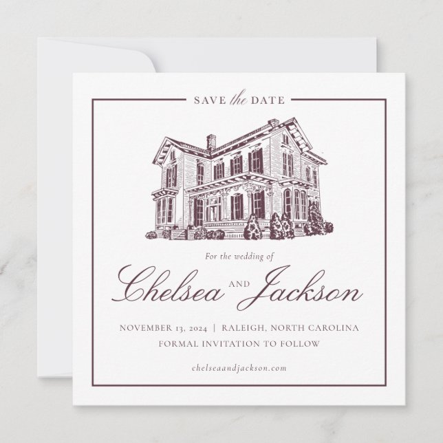 Reserve A Data Esboço da Casa Merrimon-Wynne Salvar a Data (Frente)