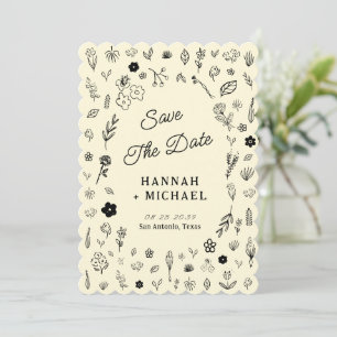 Reserve A Data Esboço de Flores Desenhadas à Mão Casamento