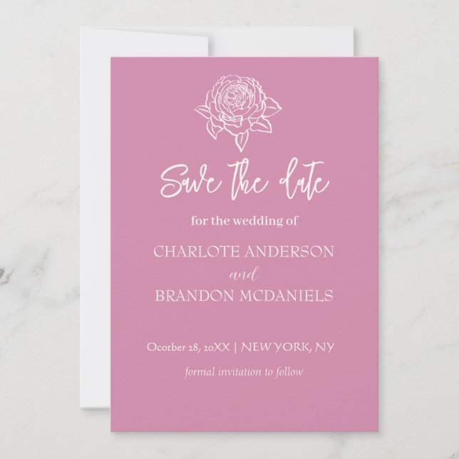 Reserve A Data Esboço de Rosa Minimal Floral Casamento Salve A Da (Frente)