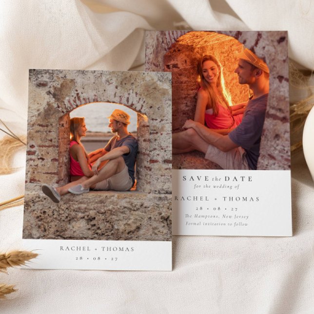 Reserve A Data Escrito Elegante Casamento de Foto Branco Preto Sa (Criador carregado)