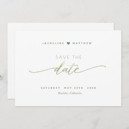 Reserve A Data Escrito Elegante, Casamento Verde, Simples