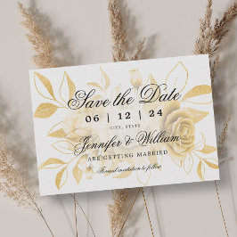 Reserve A Data Escrito Elegante Dourado Floral Romântico Casament