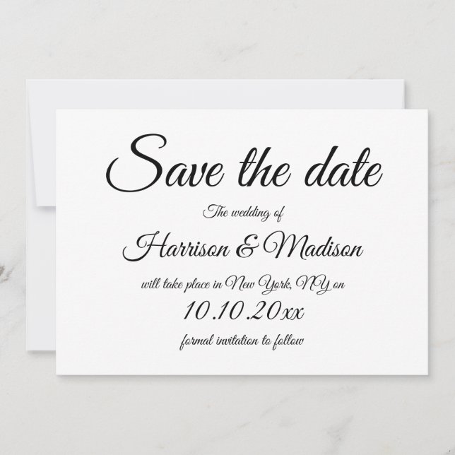 Reserve A Data Escrito legante Casamento preto e branco Salvar o  (Frente)