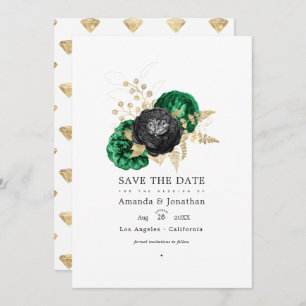 Reserve A Data Esmeralda Escura e Casamento Floral Dourado Salvem