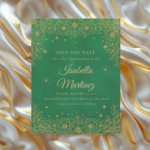 Esmeralda Verde Dourado Estrelas Florais Quinceañe