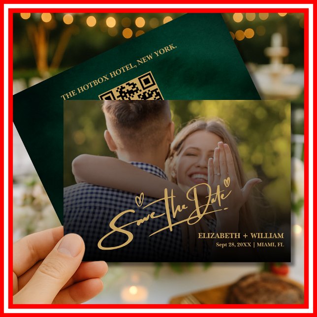 Reserve A Data Esmeralda Verde & Dourado Moderno Elegante (Criador carregado)