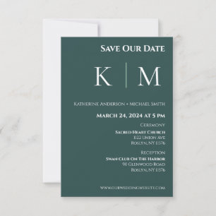 Reserve A Data Esmeralda Verde e Branco-Monograma-Casamento-