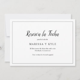 Reserve A Data Espanhol Elegante Branco e Preto Moderno Simples