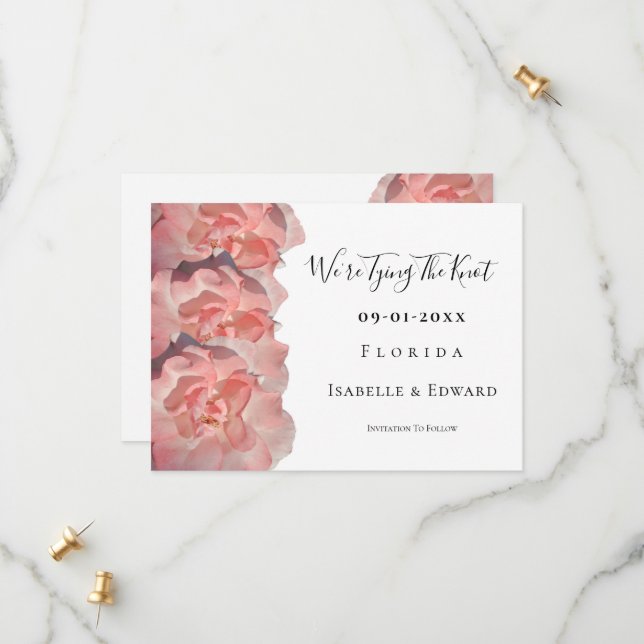 Reserve A Data Estamos Casando Citação Floral Coral Rosa (Frente/Verso In Situ)