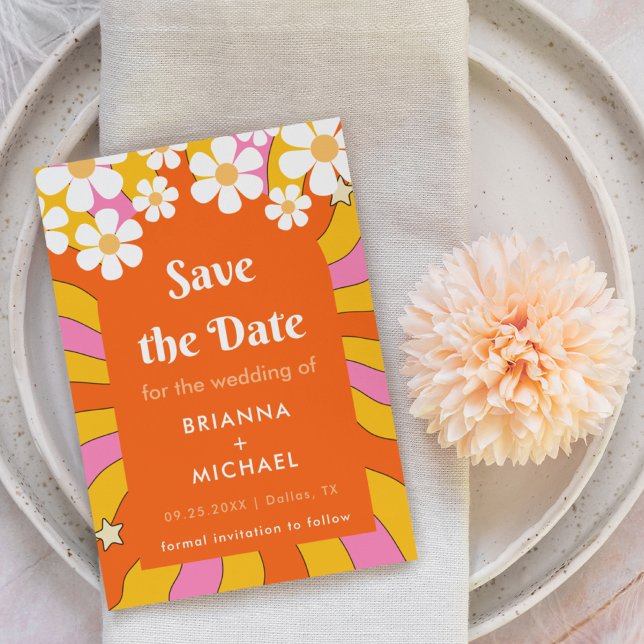 Reserve A Data Estilo de Hippie Retroativo Daisy & Orange Arch 70 (Criador carregado)