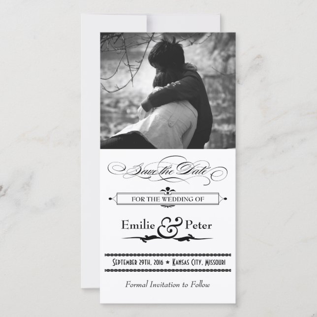 Reserve A Data Estilo de Poster preto e branco Salvar a Data (Frente)