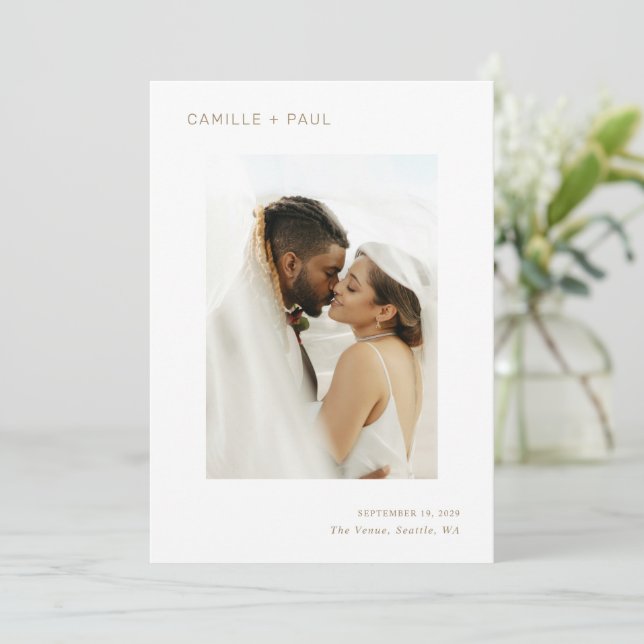 Reserve A Data Estilo Minimalista Foto Dourada de Casamento (Em pé/Frente)