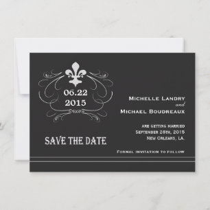Reserve A Data Estilo Retrô Elegante Fleur de Lis Save the Date