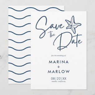 Reserve A Data Estrela-do-mar Náutica Azul-marinho e Onda Branca