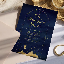 Reserve A Data Estrelas Celestiais Azul Dourado Lua Crescente Cas
