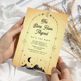 Reserve A Data Estrelas Celestiais Vintage Lua Crescente Casament