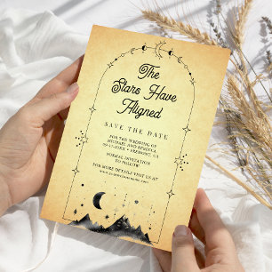 Reserve A Data Estrelas Celestiais Vintage Lua Crescente Casament