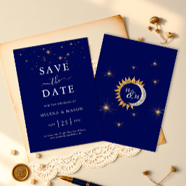 Reserve A Data Estrelas da Meia-Noite Monograma Casamento Azul-Ma