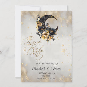 Reserve A Data Estrelas Douradas Celestiais Floral Lua