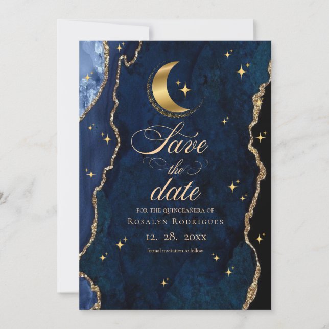 Reserve A Data Estrelas e Lua Azul da Quinceanera Celestial (Frente)