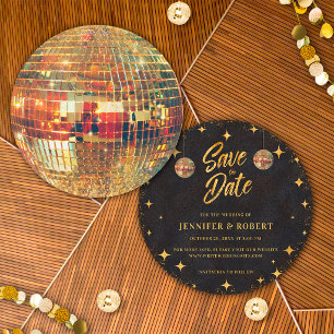 Reserve A Data Estrelas Retro Bola de Discoteca Brilho Dourado Ca